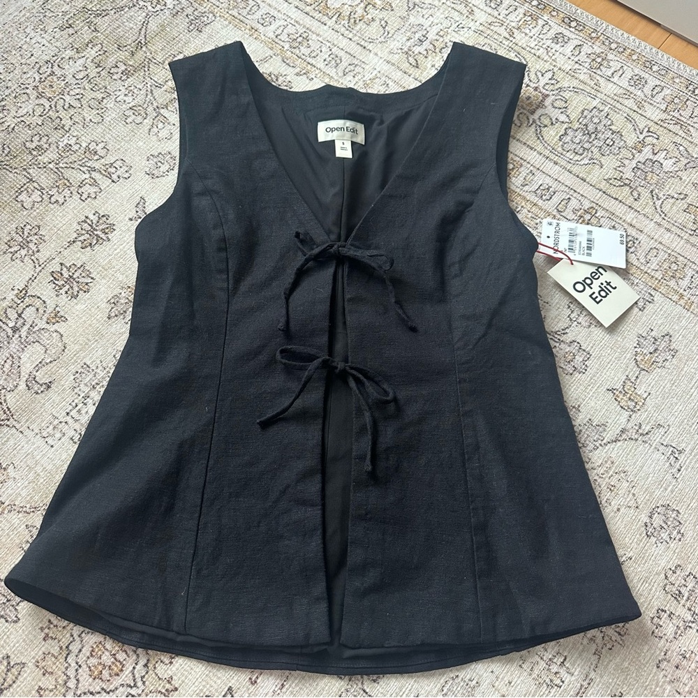 NWT Open Edit Black tie blouse